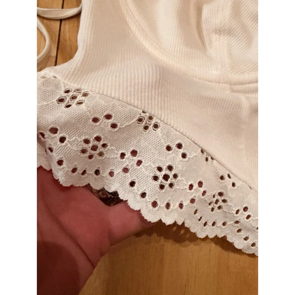2X XXL Bralette White Ribbed Colsie Structured Wired Cottage Bra Crop Top Eyelet